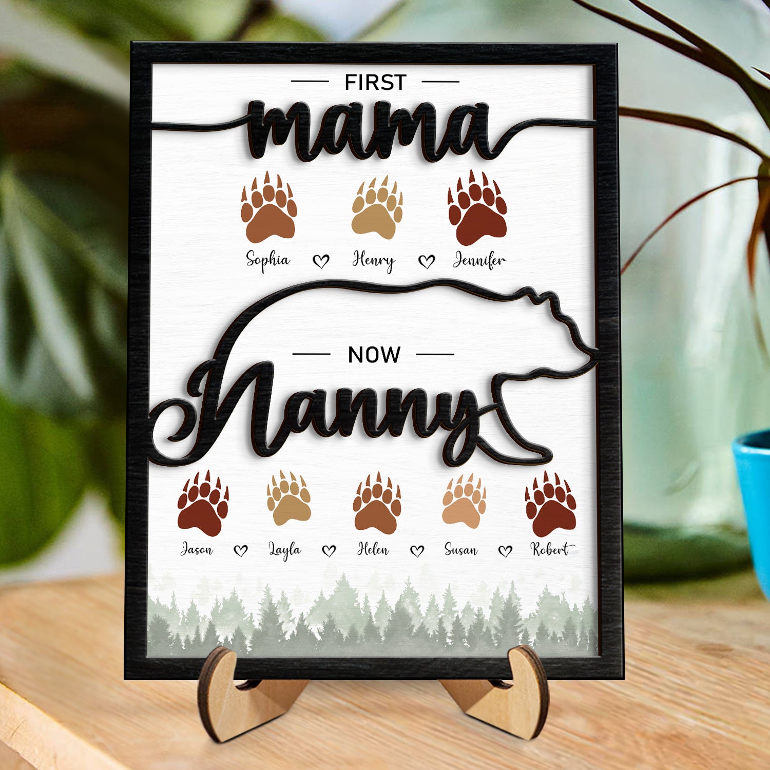 Bear Mama Nanny - Birthday, Loving Gift For Mom, Grandma - Personalized 2-Layered Wooden Plaque With Stand