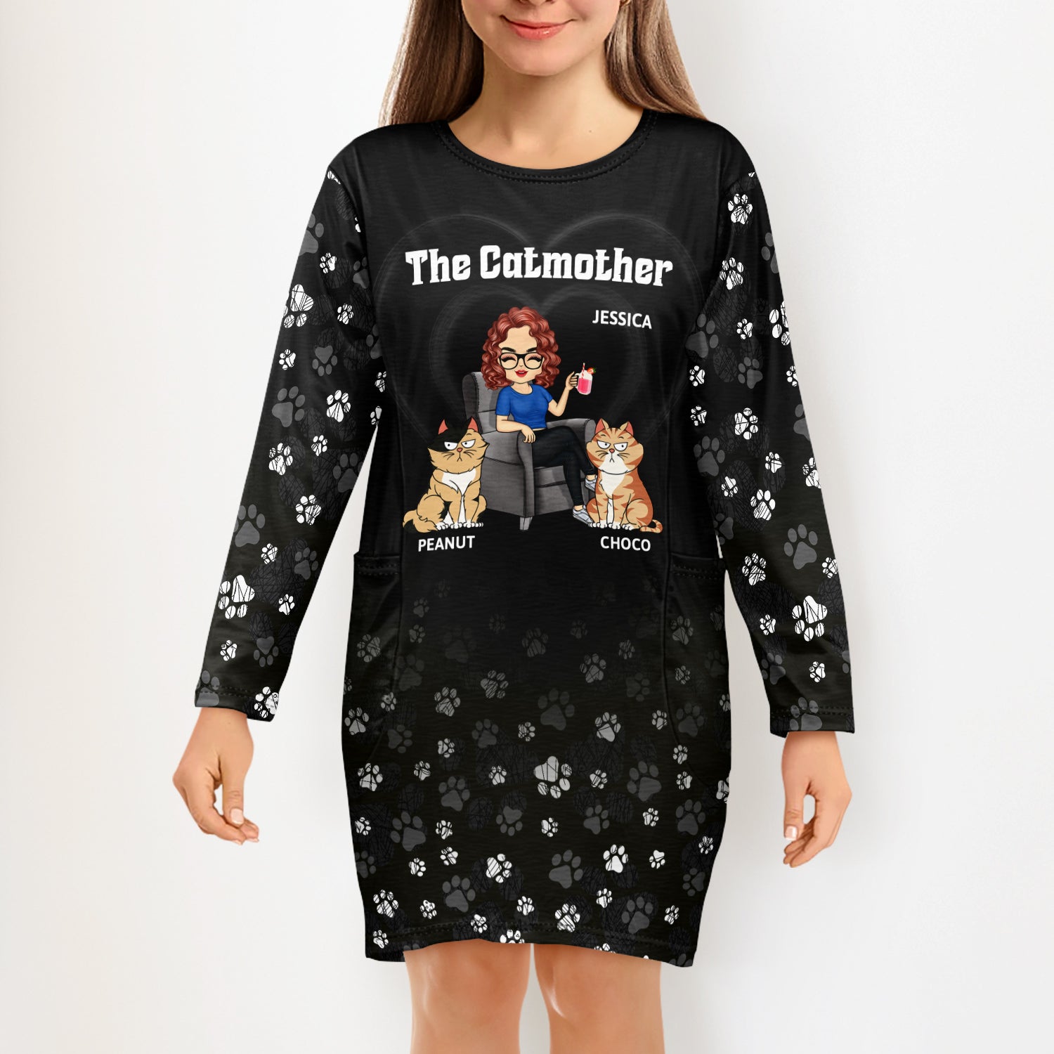 Chibi The Cat Mother - Gift For Cat Mom, Women Who Love Cats - Personalized Pocket Dress