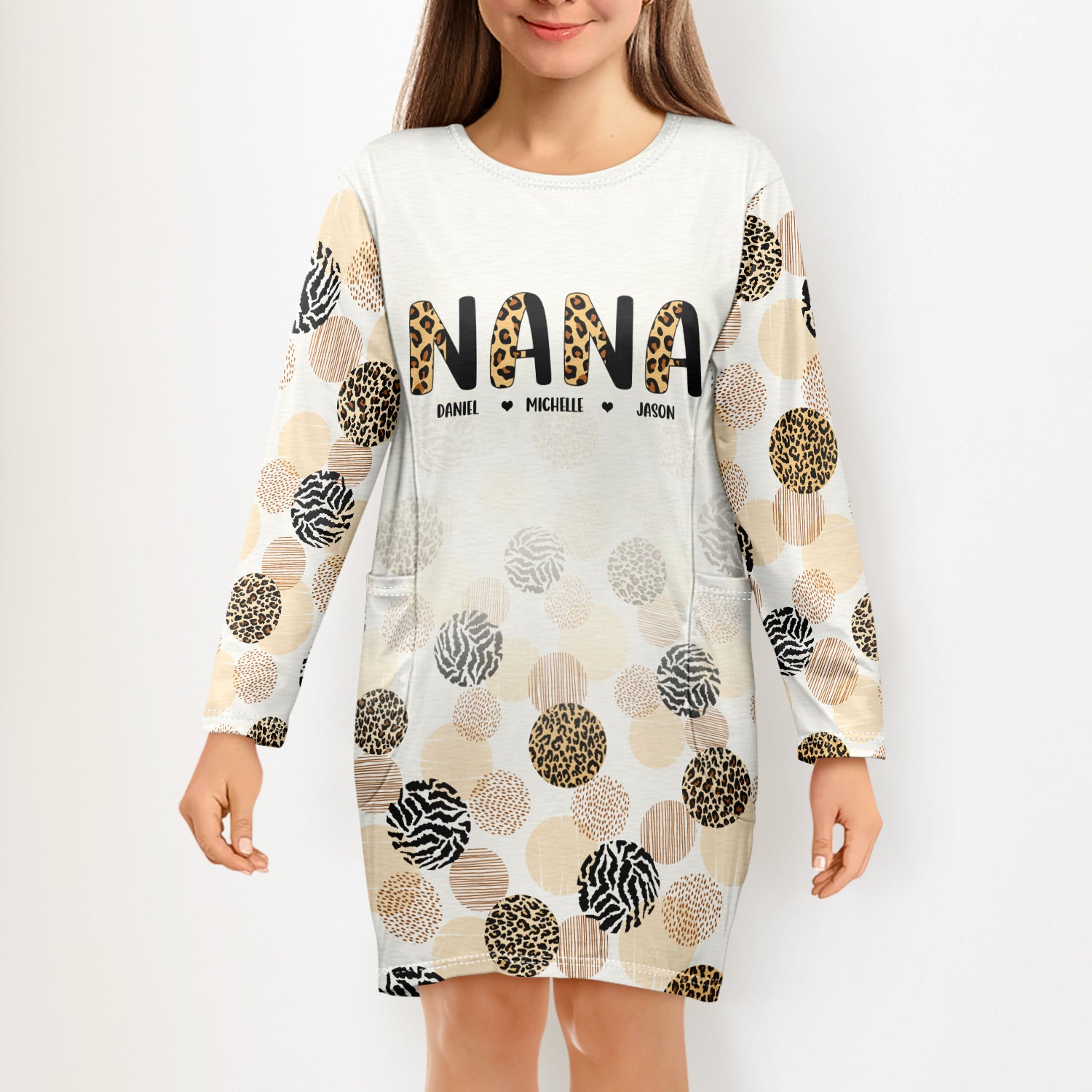 Leopard Abstract Nana Title - Gift For Grandma, Mom - Personalized Pocket Dress