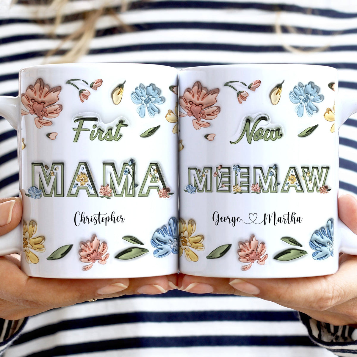 Première maman, maintenant grand-mère ! Cadeau pour maman, grand-mère ! Mug imprimé effet gonflant 3D, mug blanc personnalisé bord à bord.