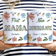 Première maman, maintenant grand-mère ! Cadeau pour maman, grand-mère ! Mug imprimé effet gonflant 3D, mug blanc personnalisé bord à bord.