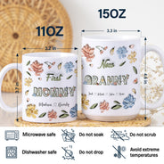 Première maman, maintenant grand-mère ! Cadeau pour maman, grand-mère ! Mug imprimé effet gonflant 3D, mug blanc personnalisé bord à bord.