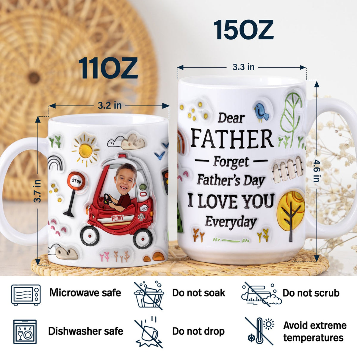 Custom Photo Dear Dad I Love You Everyday - Gift For Father, Grandpa - 3D Inflated Effect Printed Mug, Personalized White Edge-to-Edge Mug