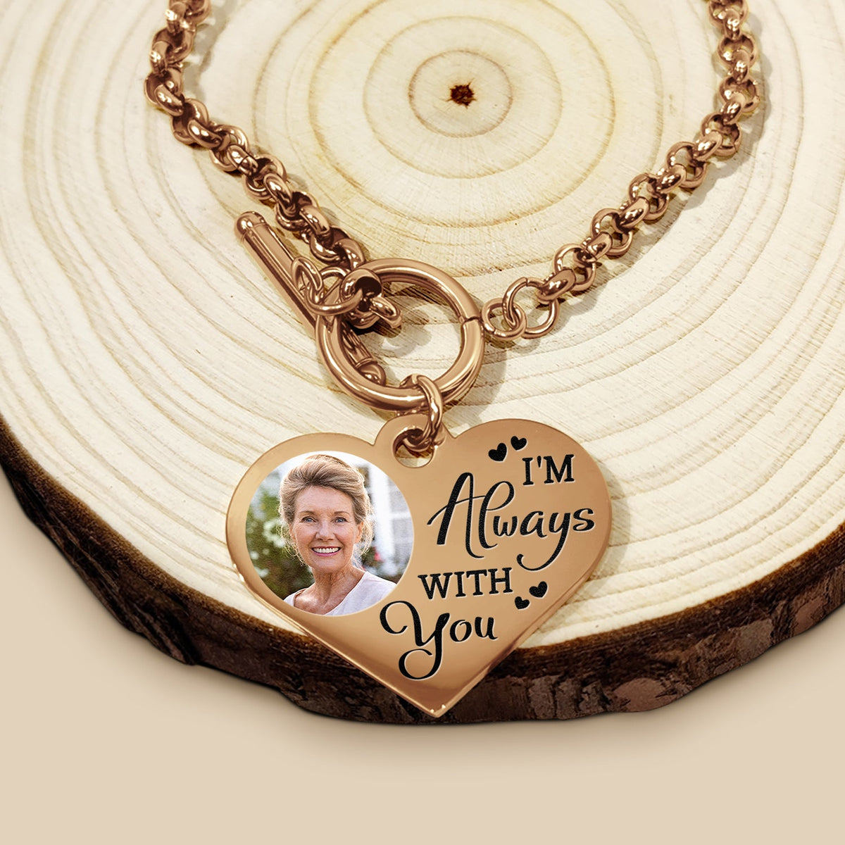 Custom Photo I'm Always With You - Memorial Gift For Family, Siblings, Friends, Dog Lovers, Cat Lovers - Personalized Heart Bracelet