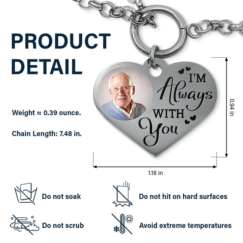 Custom Photo I'm Always With You - Memorial Gift For Family, Siblings, Friends, Dog Lovers, Cat Lovers - Personalized Heart Bracelet