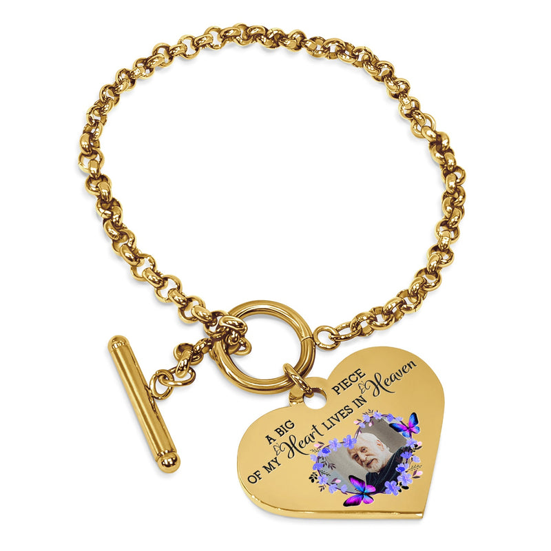 Custom Photo A Big Piece Of My Heart - Memorial Gift For Family, Siblings, Friends, Dog Lovers, Cat Lovers - Personalized Heart Bracelet