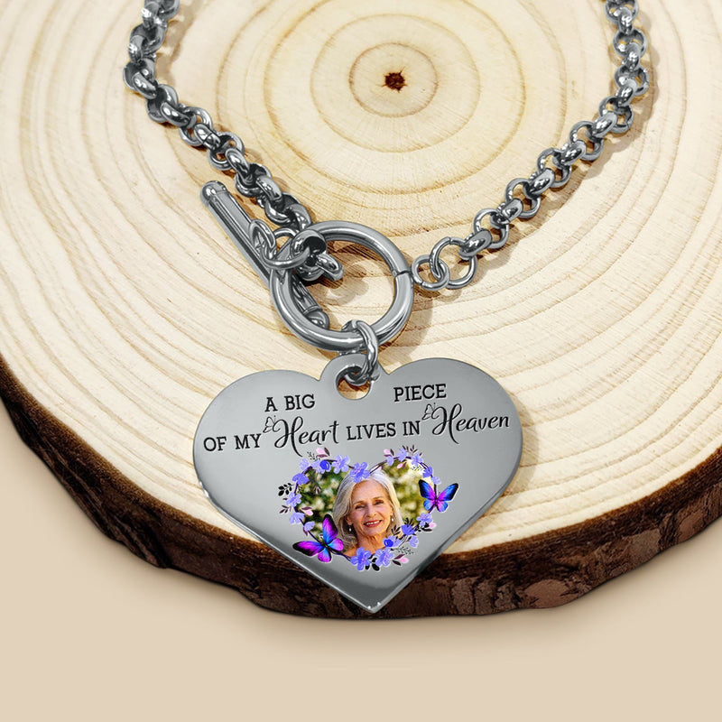 Custom Photo A Big Piece Of My Heart - Memorial Gift For Family, Siblings, Friends, Dog Lovers, Cat Lovers - Personalized Heart Bracelet