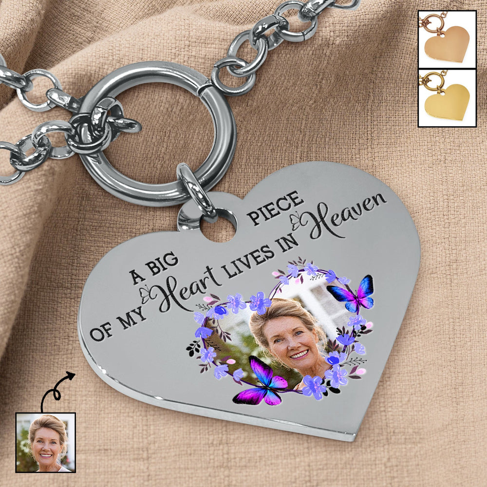 Custom Photo A Big Piece Of My Heart - Memorial Gift For Family, Siblings, Friends, Dog Lovers, Cat Lovers - Personalized Heart Bracelet