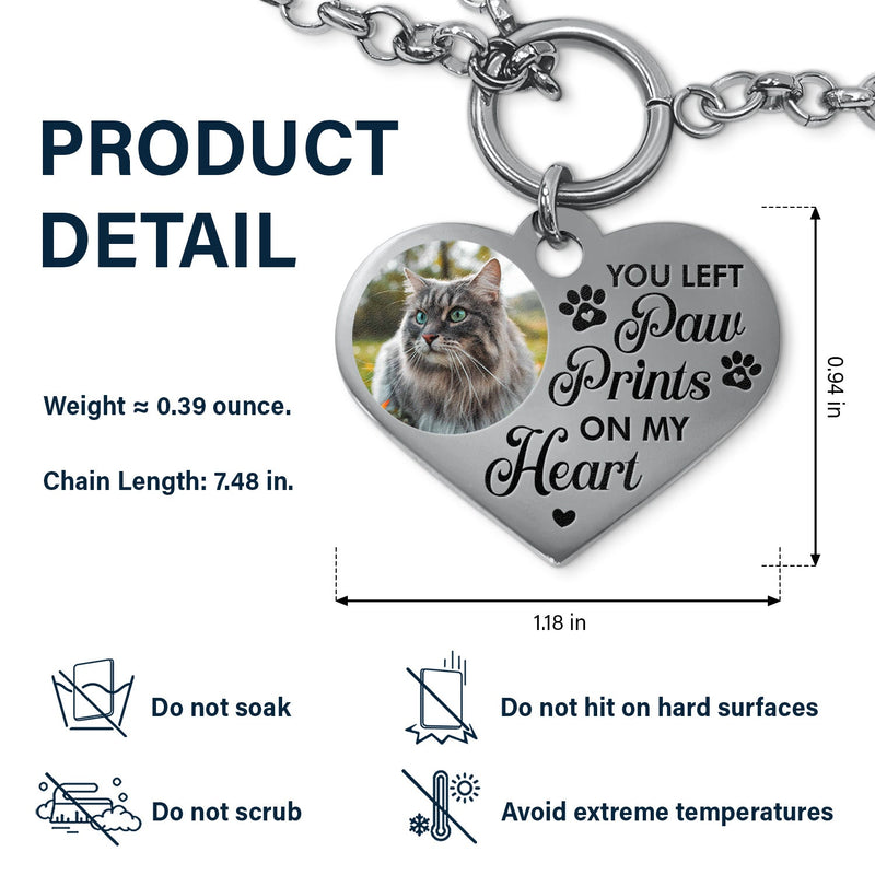 Custom Photo You Left Paw Prints - Memorial Gift For Dog Lovers, Cat Lovers - Personalized Heart Bracelet