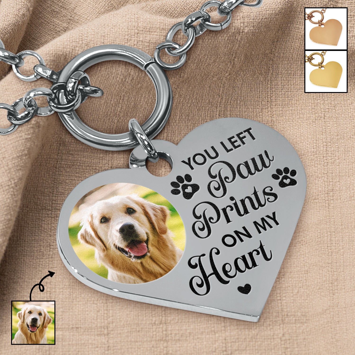 Custom Photo You Left Paw Prints - Memorial Gift For Dog Lovers, Cat Lovers - Personalized Heart Bracelet