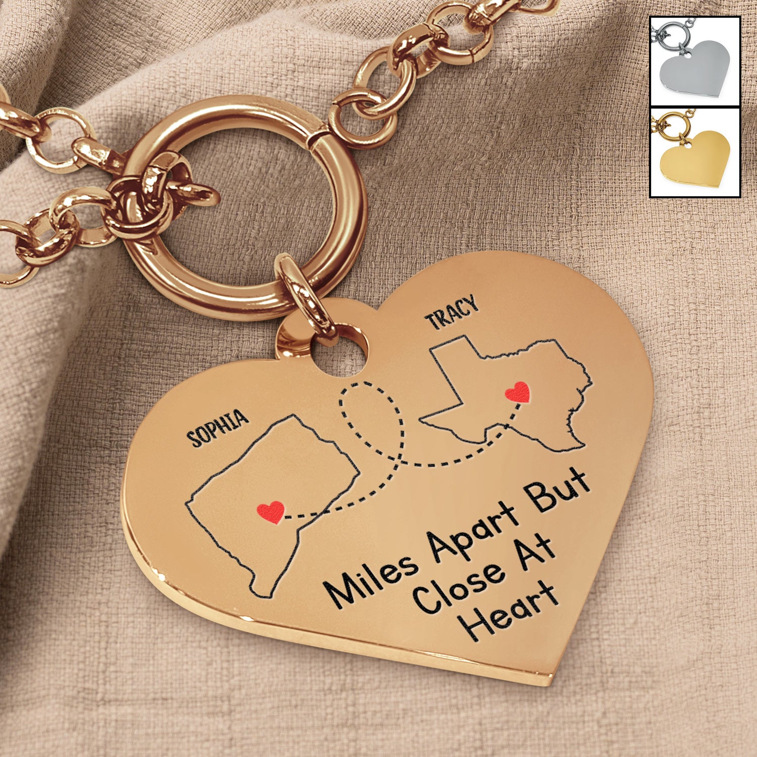 Miles Apart But Close At Heart - Birthday, Going Away Gifts For Besties, Sisters - Personalized Heart Bracelet