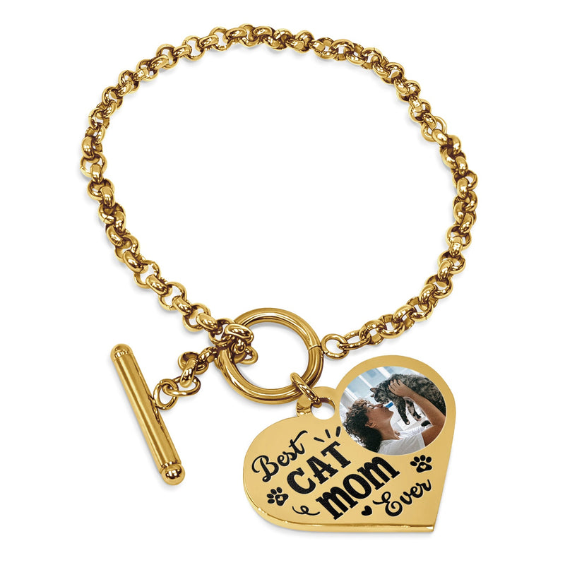 Custom Photo Best Dog Mom Ever - Gift For Dog Lovers, Cat Lovers - Personalized Heart Bracelet