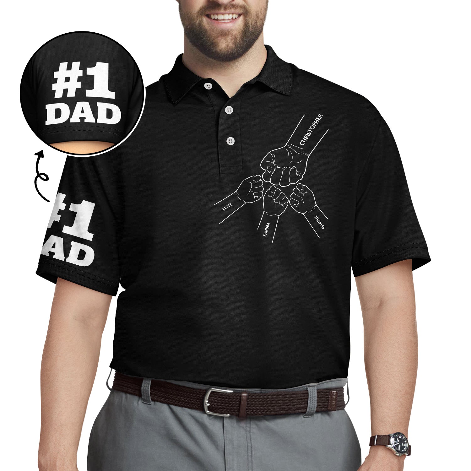Kids Holding Dad's Hand, Best Papa Ever - Gift For Father, Papa, Grandpa - Personalized Polo Shirt