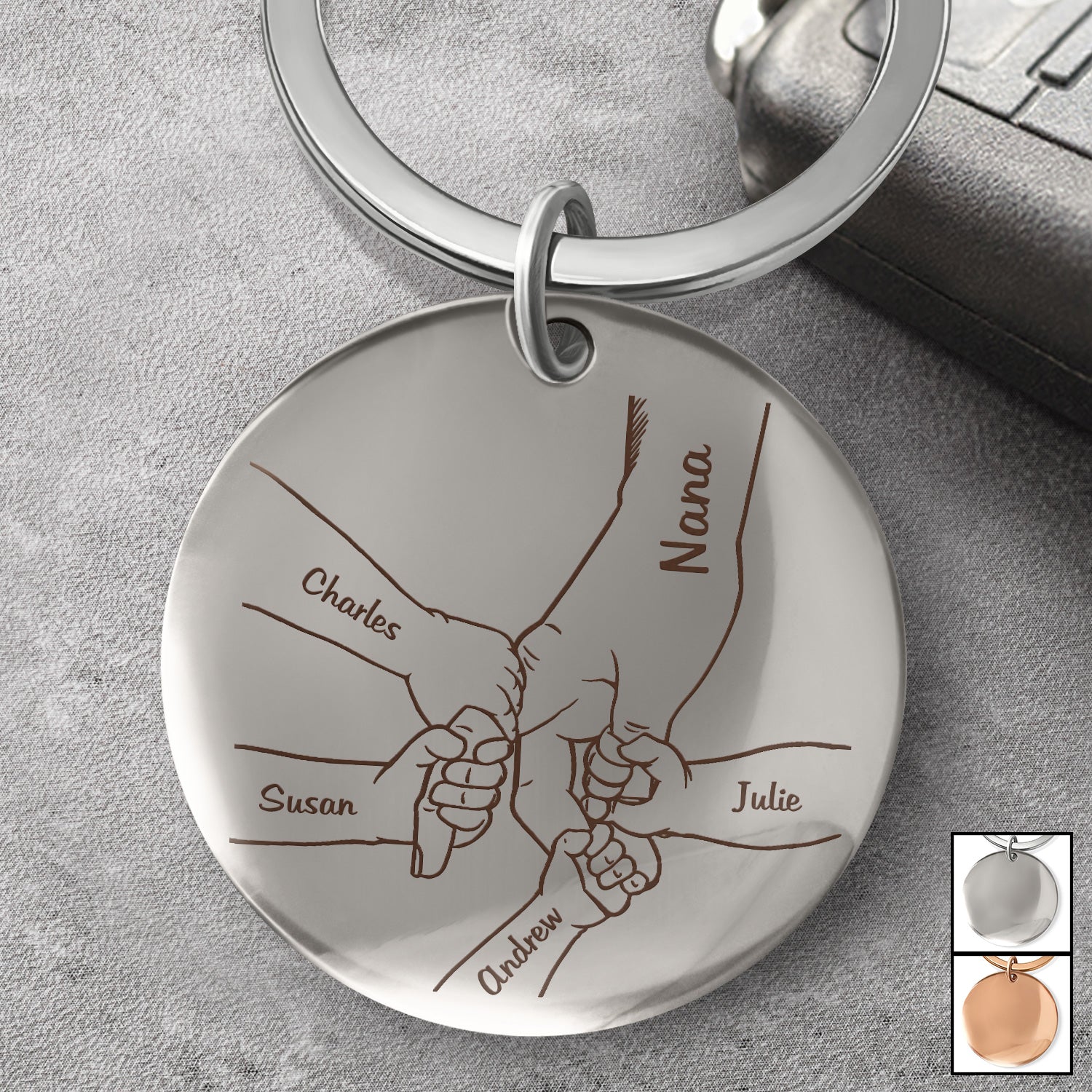 Hand In Hand, I Will Always Protect You - Gift For Mom, Grandma, Nana - Personalized Keyring
