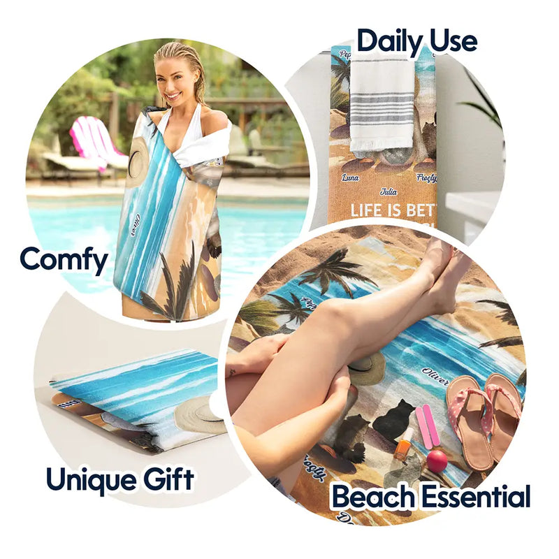 And She Lived Happily Ever After Loves Dogs Cats - Personalized Beach Towel