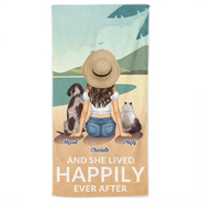 And She Lived Happily Ever After Loves Dogs Cats - Personalized Beach Towel