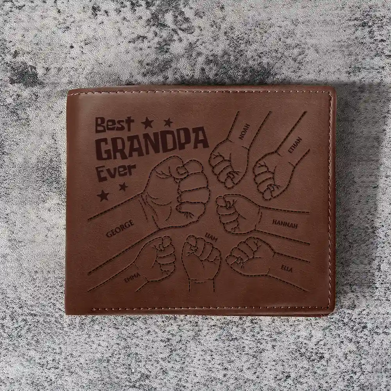 Best Dad Ever Fist Punch Faux-Stitched Effect - Personalized Leather Wallet