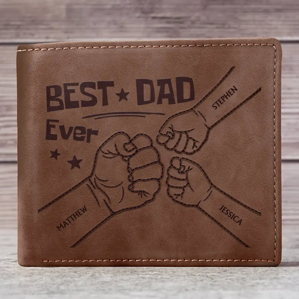 Best Dad Ever Fist Punch Faux-Stitched Effect - Personalized Leather Wallet