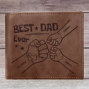 Best Dad Ever Fist Punch Faux-Stitched Effect - Personalized Leather Wallet