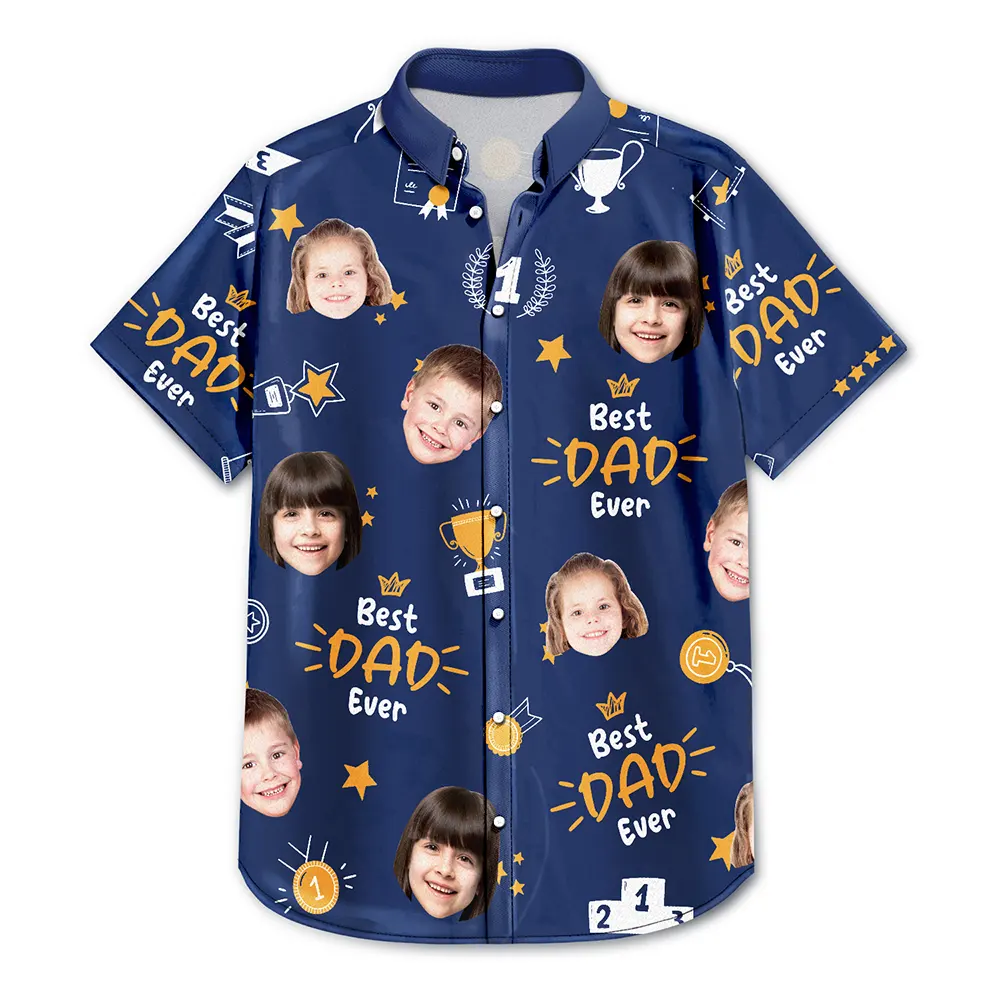Trophée photo personnalisé « Meilleur papa de tous les temps » - T-shirt hawaïen personnalisé