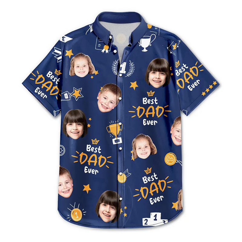 Trophée photo personnalisé « Meilleur papa de tous les temps » - T-shirt hawaïen personnalisé