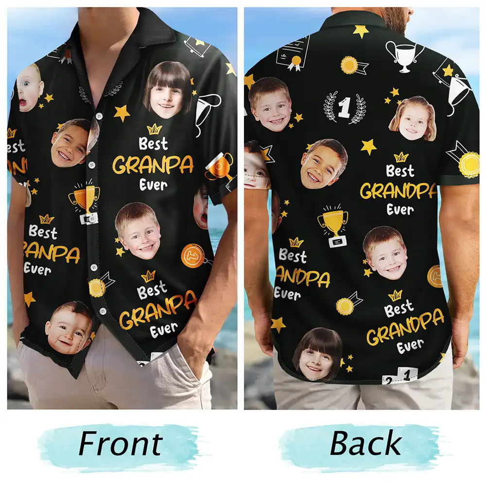 Trophée photo personnalisé « Meilleur papa de tous les temps » - T-shirt hawaïen personnalisé