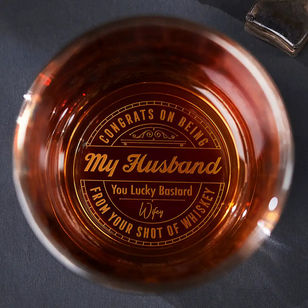 Congrats On Being My Husband From Your Wifey - Personalized Engraved Whiskey Glass