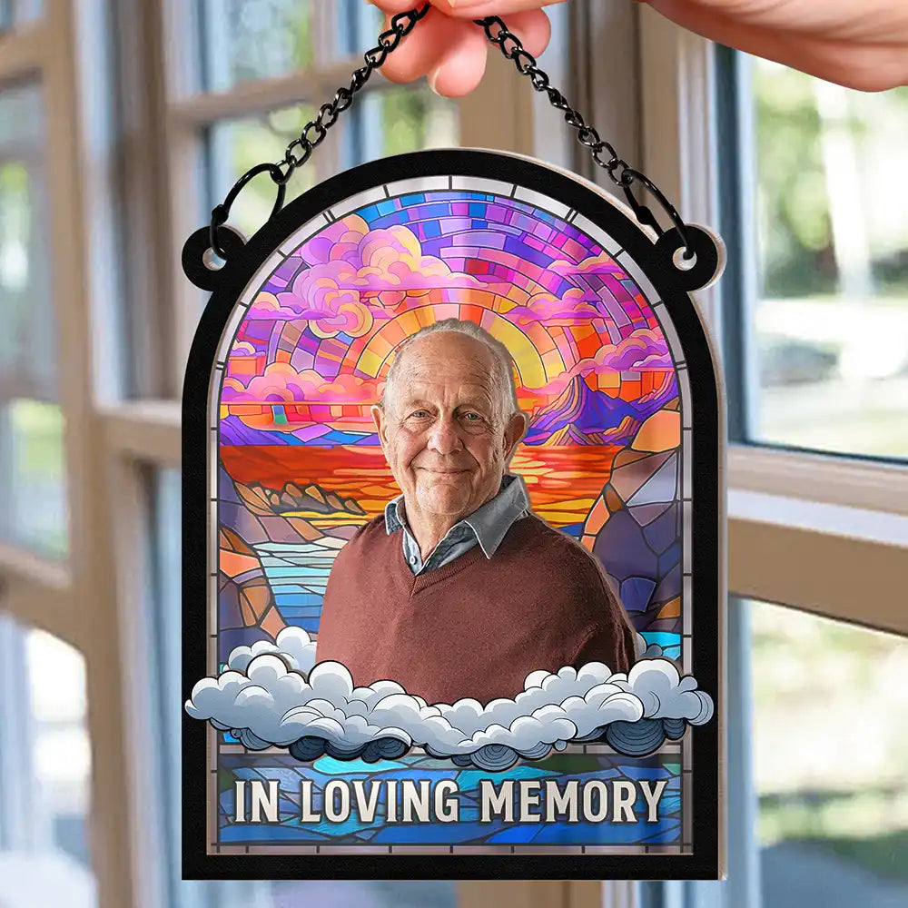 Custom Photo In Loving Memory Family Memorial Dad Grandpa - Personalized Window Hanging Suncatcher Ornament