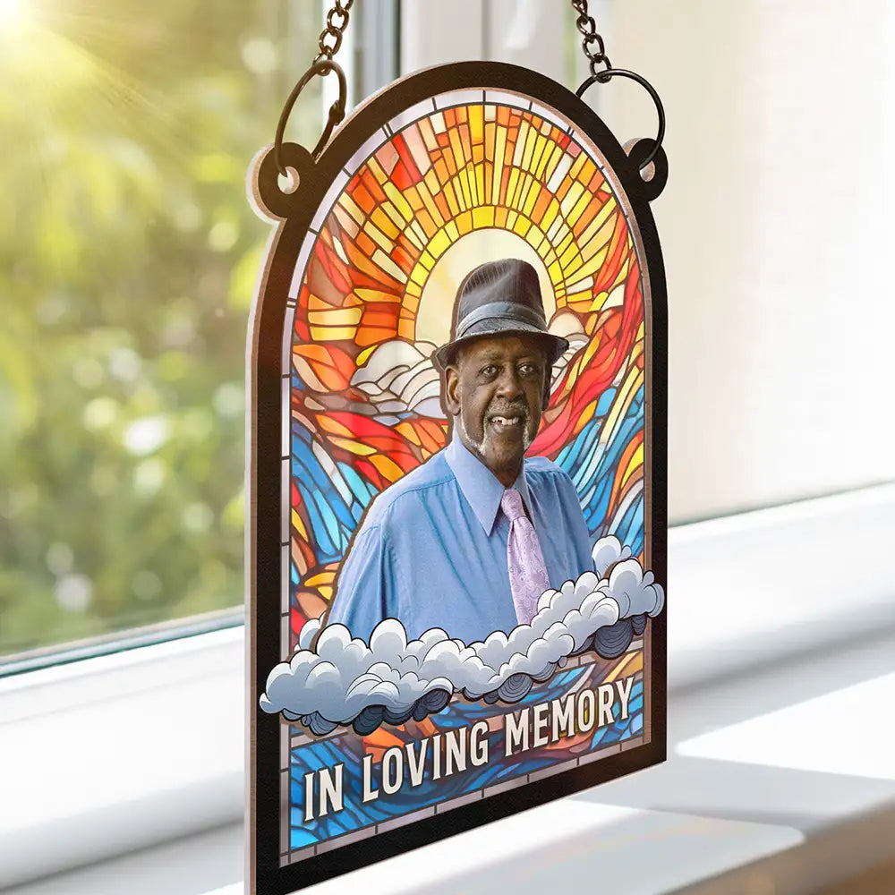 Custom Photo In Loving Memory Family Memorial Dad Grandpa - Personalized Window Hanging Suncatcher Ornament