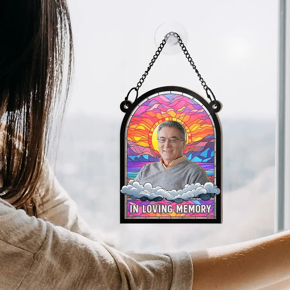Custom Photo In Loving Memory Family Memorial Dad Grandpa - Personalized Window Hanging Suncatcher Ornament
