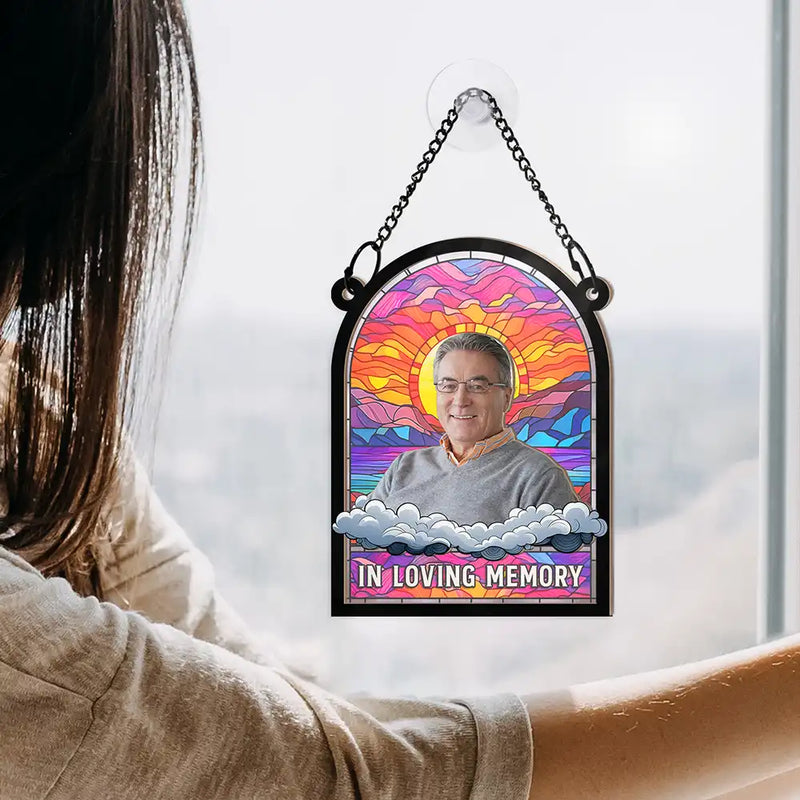 Custom Photo In Loving Memory Family Memorial Dad Grandpa - Personalized Window Hanging Suncatcher Ornament