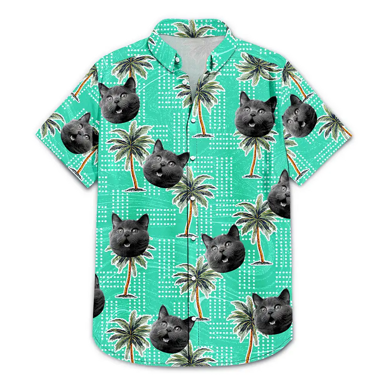 Custom Photo Pets Kids And More Vintage Palm Trees - Personalized Hawaiian Shirt