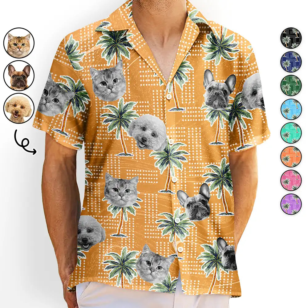 Custom Photo Pets Kids And More Vintage Palm Trees - Personalized Hawaiian Shirt