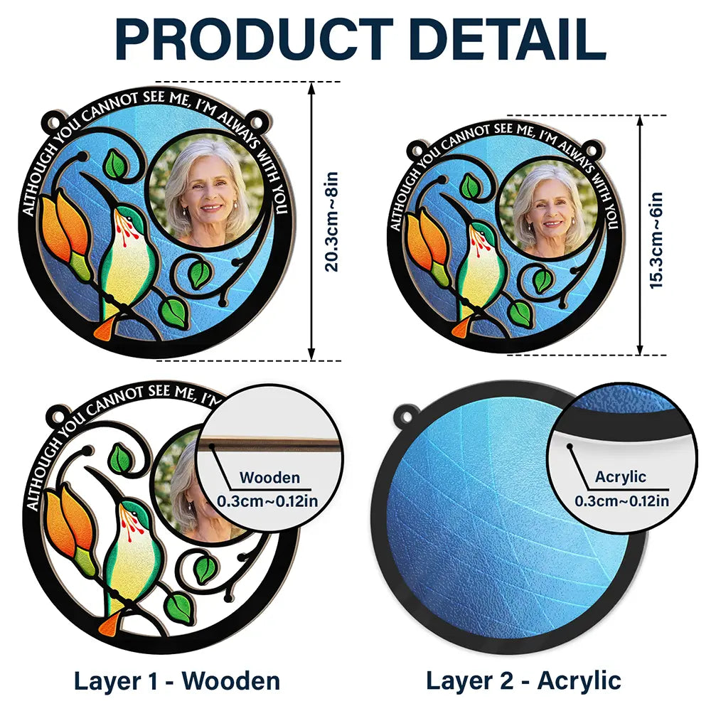 Ornement attrape-soleil personnalisé à suspendre à une fenêtre, photo commémorative de colibri et de fleur pour parents