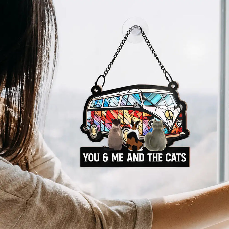 Camping Home Is Where We Park It, You And Me And The Cats - Personalized Window Hanging Suncatcher Ornament