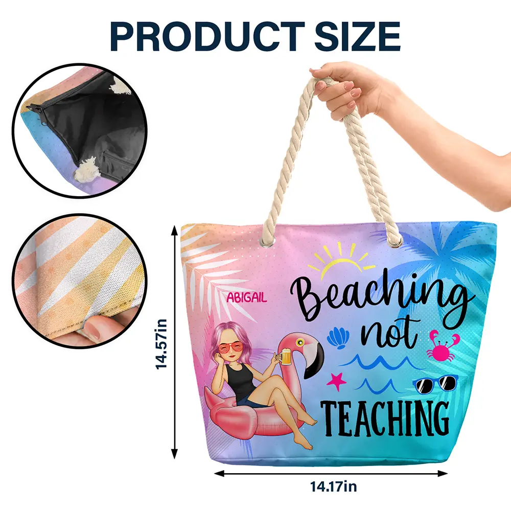 Beaching Not Teaching Teacher Summer Gift - Personalized Beach Bag