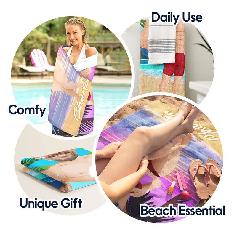 Custom Photo Funny Hot Couple - Personalized Beach Towel