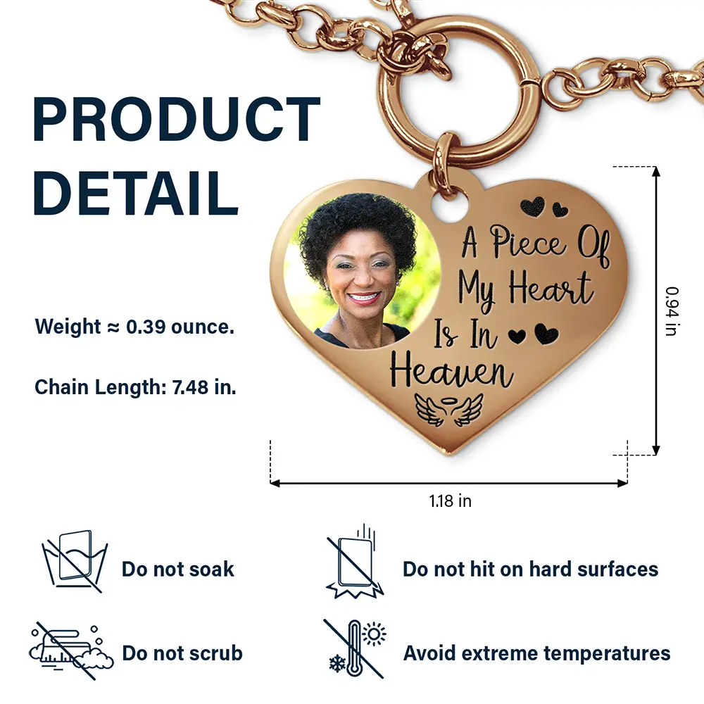 Photo personnalisée « Un morceau de mon cœur est au paradis » - Bracelet cœur personnalisé 