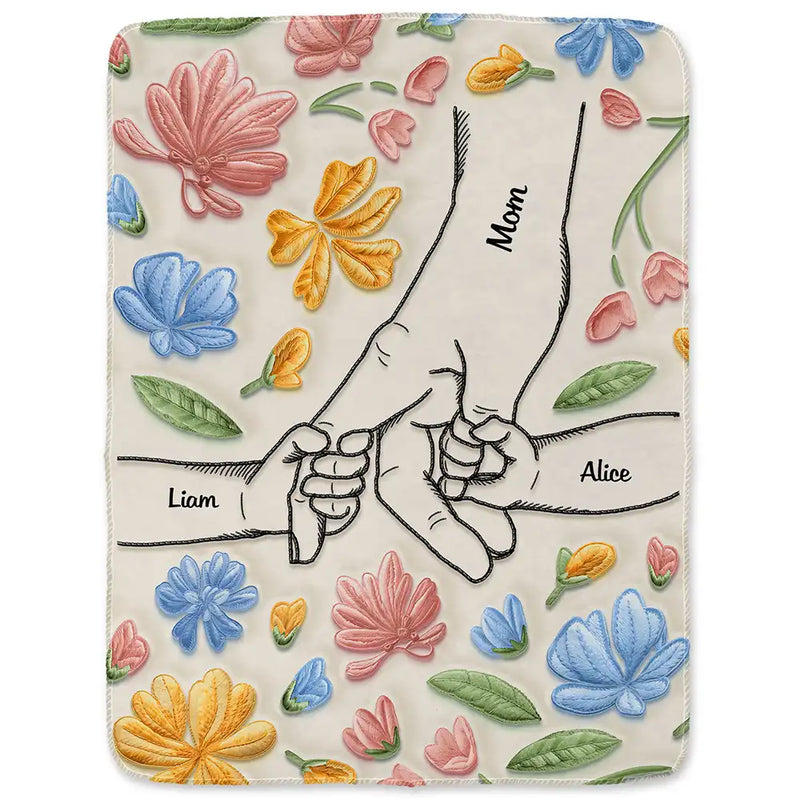 Hand In Hand, I Will Always Protect You - Faux Embroidered Effect Printed Fabric, Personalized Fleece Blanket, Sherpa Blanket