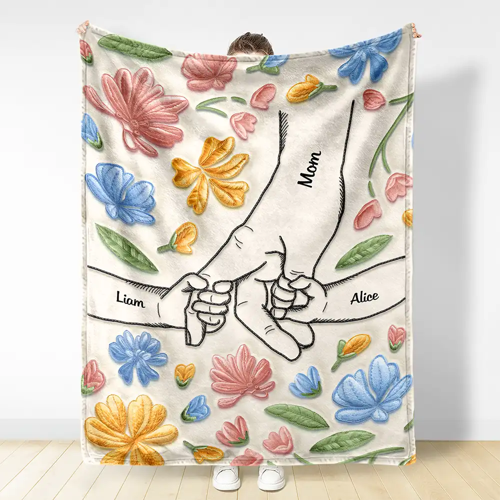 Hand In Hand, I Will Always Protect You - Faux Embroidered Effect Printed Fabric, Personalized Fleece Blanket, Sherpa Blanket