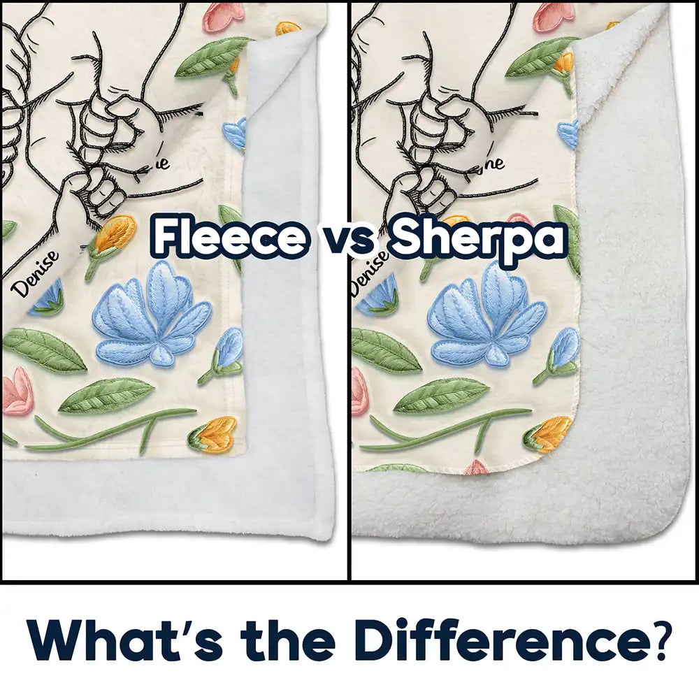 Hand In Hand, I Will Always Protect You - Faux Embroidered Effect Printed Fabric, Personalized Fleece Blanket, Sherpa Blanket