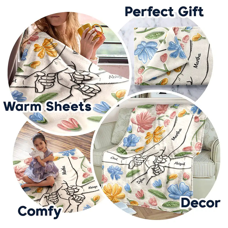 Hand In Hand, I Will Always Protect You - Faux Embroidered Effect Printed Fabric, Personalized Fleece Blanket, Sherpa Blanket