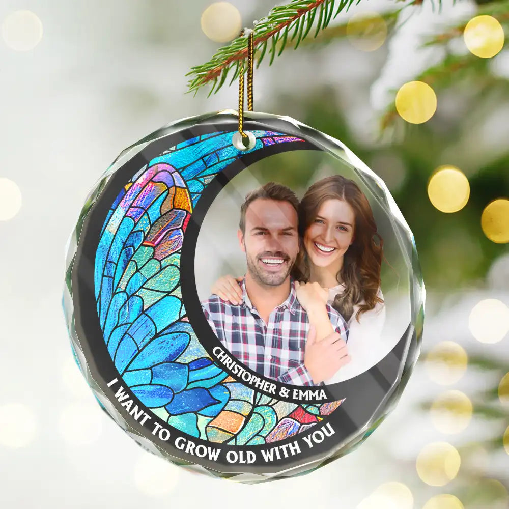 Custom Photo From Our First Kiss Till Our Last Breath Kissing Couple - Stained Effect Printed, Personalized Circle Glass Ornament