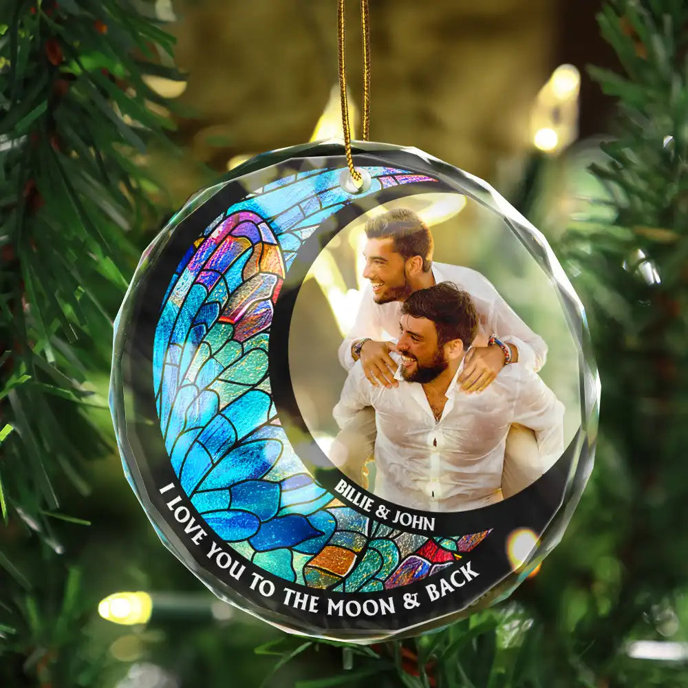 Custom Photo From Our First Kiss Till Our Last Breath Kissing Couple - Stained Effect Printed, Personalized Circle Glass Ornament