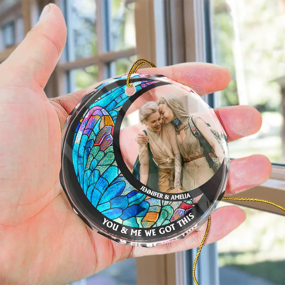 Custom Photo From Our First Kiss Till Our Last Breath Kissing Couple - Stained Effect Printed, Personalized Circle Glass Ornament