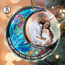 Custom Photo From Our First Kiss Till Our Last Breath Kissing Couple - Stained Effect Printed, Personalized Circle Glass Ornament