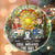 Chibi Couple You Me And The Dog - Stained Effect Printed, Personalized Circle Glass Ornament