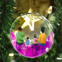Family Sitting On The Moon - Stained Effect Printed, Personalized Circle Glass Ornament