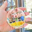 Family Sitting On The Moon - Stained Effect Printed, Personalized Circle Glass Ornament