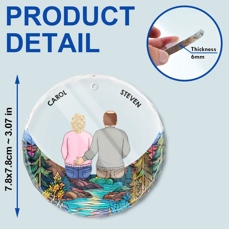 Family Sitting On The Moon - Stained Effect Printed, Personalized Circle Glass Ornament